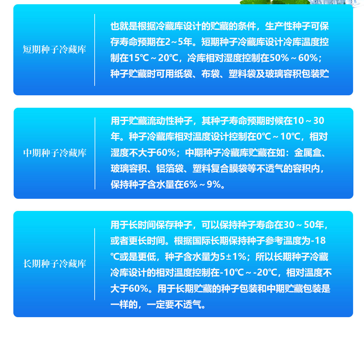 短期、中期和長期種子儲藏冷庫設計要求