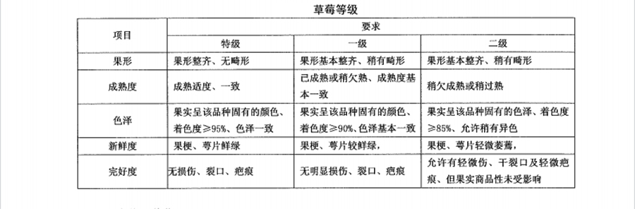 草莓的等級標(biāo)準