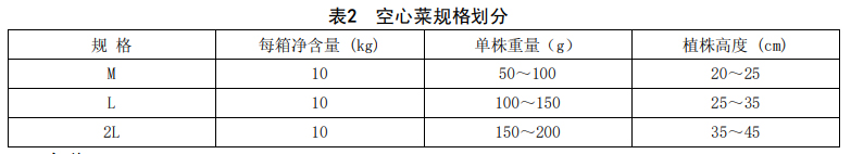 空心菜分級(jí)標(biāo)準(zhǔn)